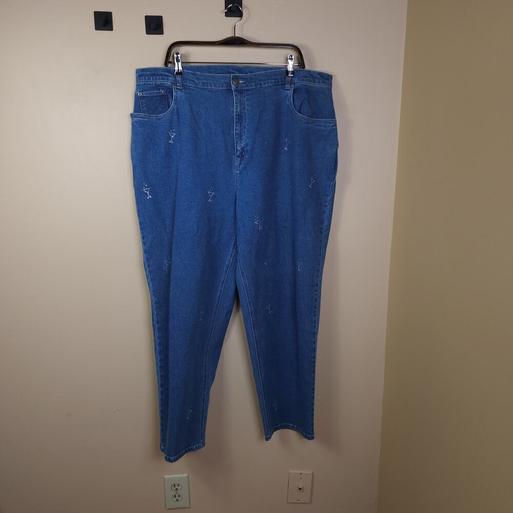 Quacker Factory High Rise Embellished Martini Glasses Jeans Size 24W